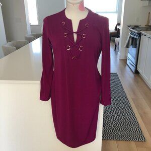 Ivanka Trump V Neck with Lacing Detail 3/4 Sleeve Dress Bold Purple Size S